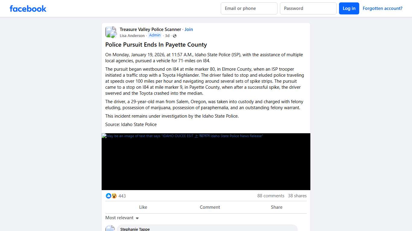 Treasure Valley Police Scanner Police Pursuit Ends In Payette County Facebook