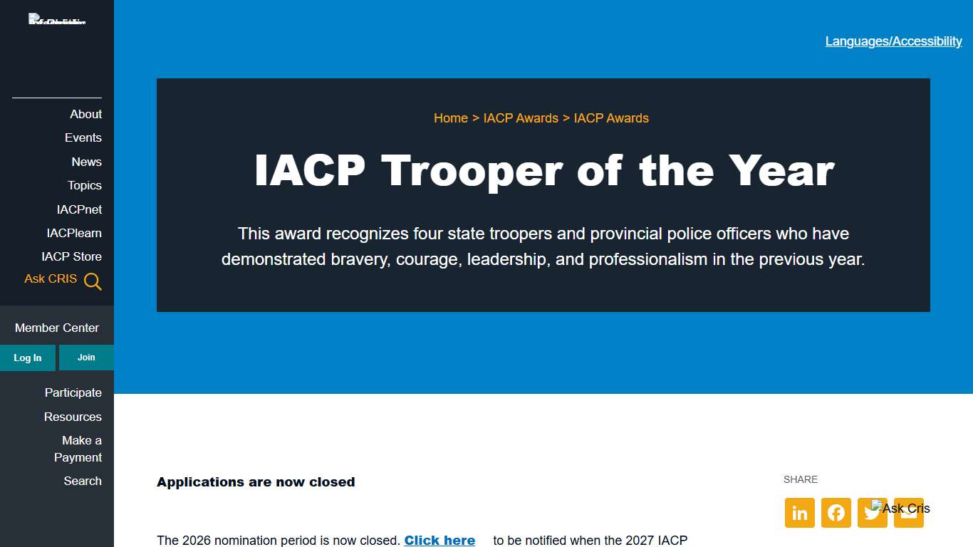 IACP Trooper of the Year International Association of Chiefs of Police